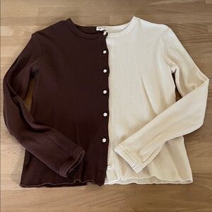 DONNI. Brown and Cream Button-Up Cardigan